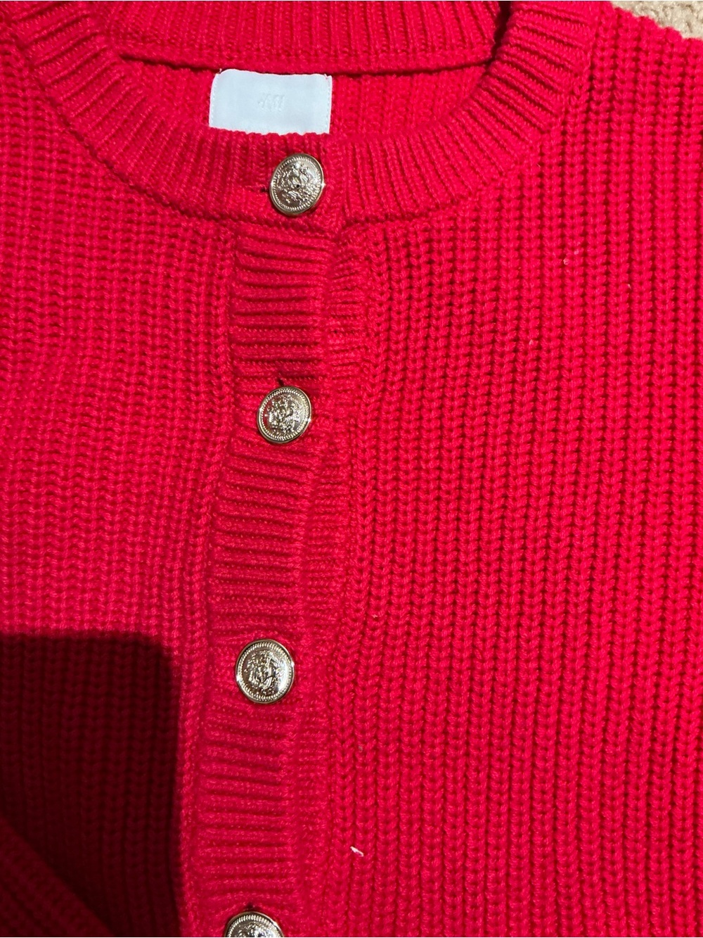 H&M Bright Red Ribbed Button-Front Cardigan - Picture 4 of 5